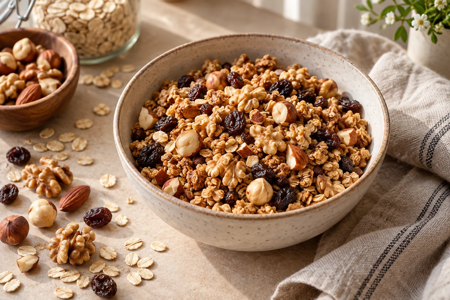 Ev Yapımı Granola Tarifi: Kuruyemiş ve Kuru Meyvelerle &Ccedil;ıtır Granola